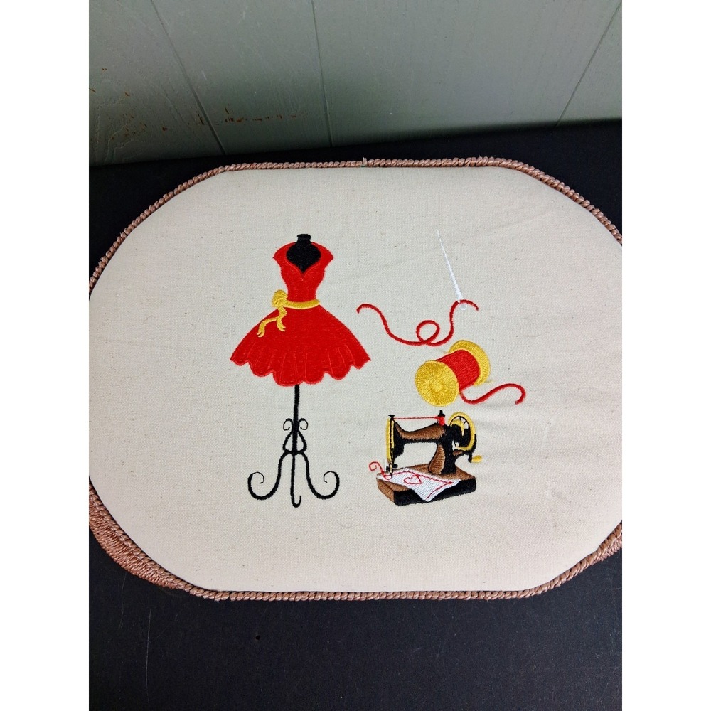 Vintage Fabric Sewing Basket Handle Lift out Tray Snap Closure Embroidered CLEAN